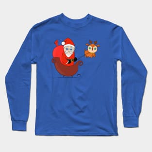 Santa Claus on the Sleigh with a Cute Reindeer Long Sleeve T-Shirt